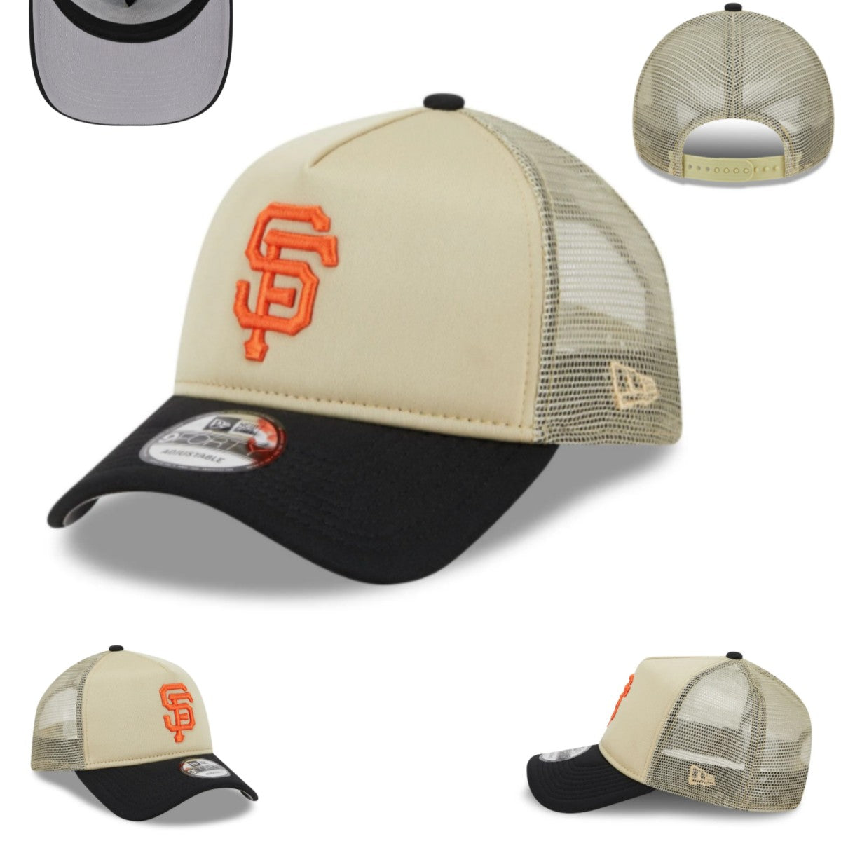 San Francisco Giants Trucker Cap with Embroidered Logo – Beige and Black