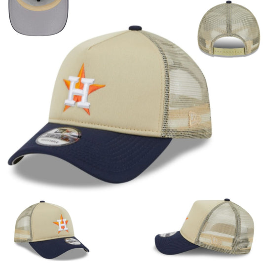 Houston Astros Trucker Cap with Mesh Back – Beige and Navy