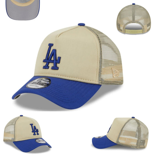 Los Angeles Dodgers Trucker Cap with Mesh Back – Beige and Royal Blue