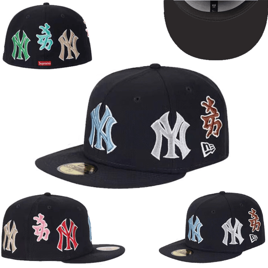 New York Yankees Multicolor Logo Hat with Embroidered Side Details – Black