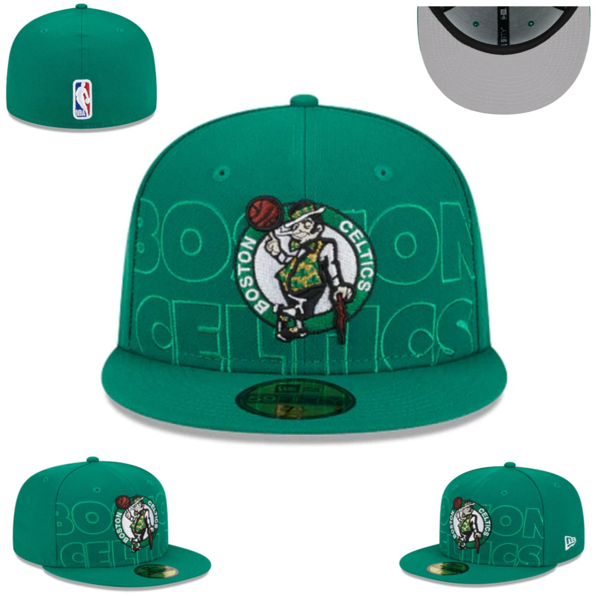 Boston Celtics Green Fitted Cap – Embroidered Logo and Text Design