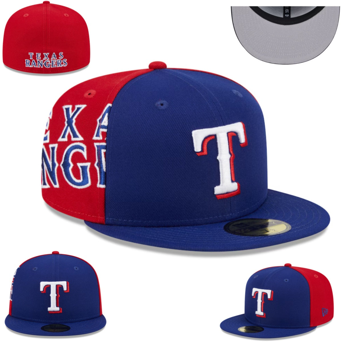 Texas Rangers Red and Blue Split Panel Fitted Cap