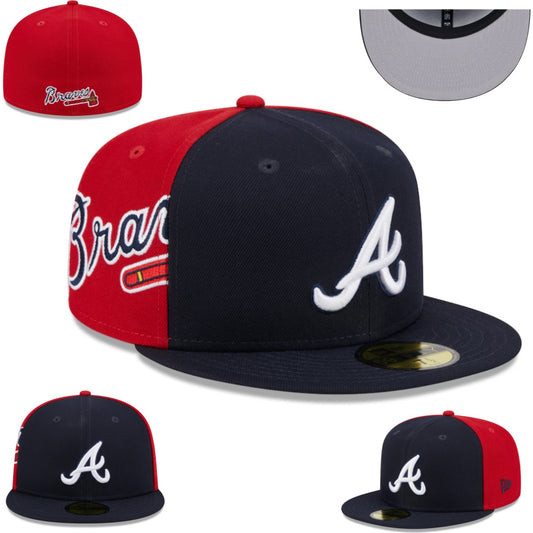 Atlanta Braves Navy and Red Split Panel Fitted Cap