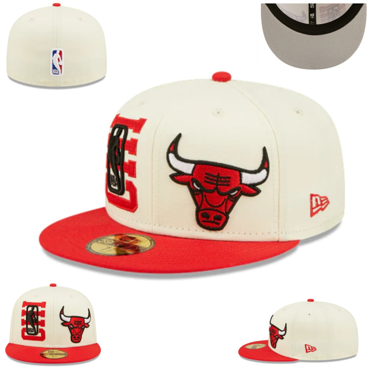 Chicago Bulls Cream and Red Fitted Cap with Bold Logo