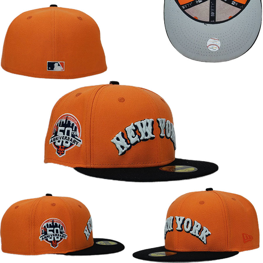 New York Mets 50th Anniversary Orange and Black Fitted Cap