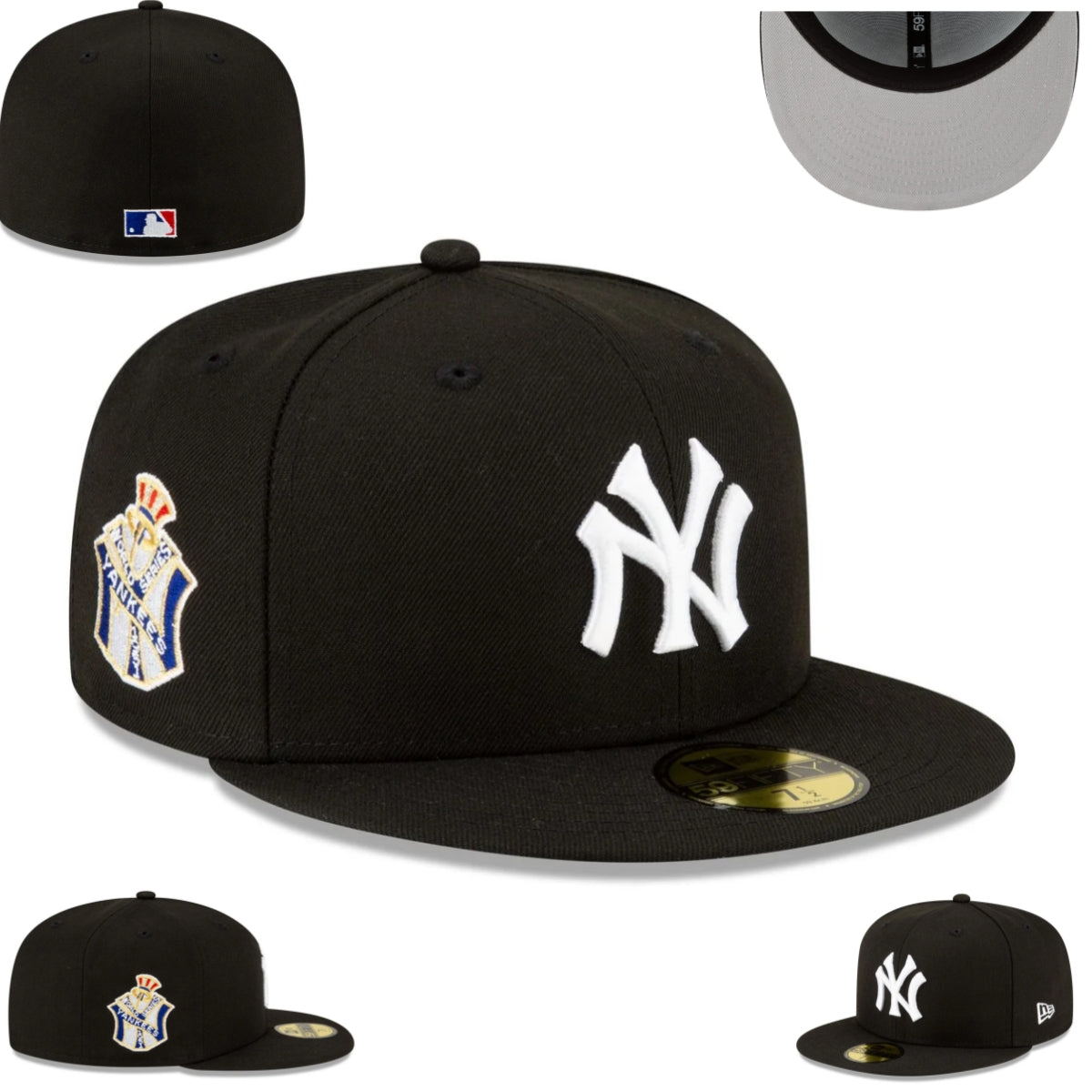 New York Yankees Black Fitted Hat with Side Crest Embroidery