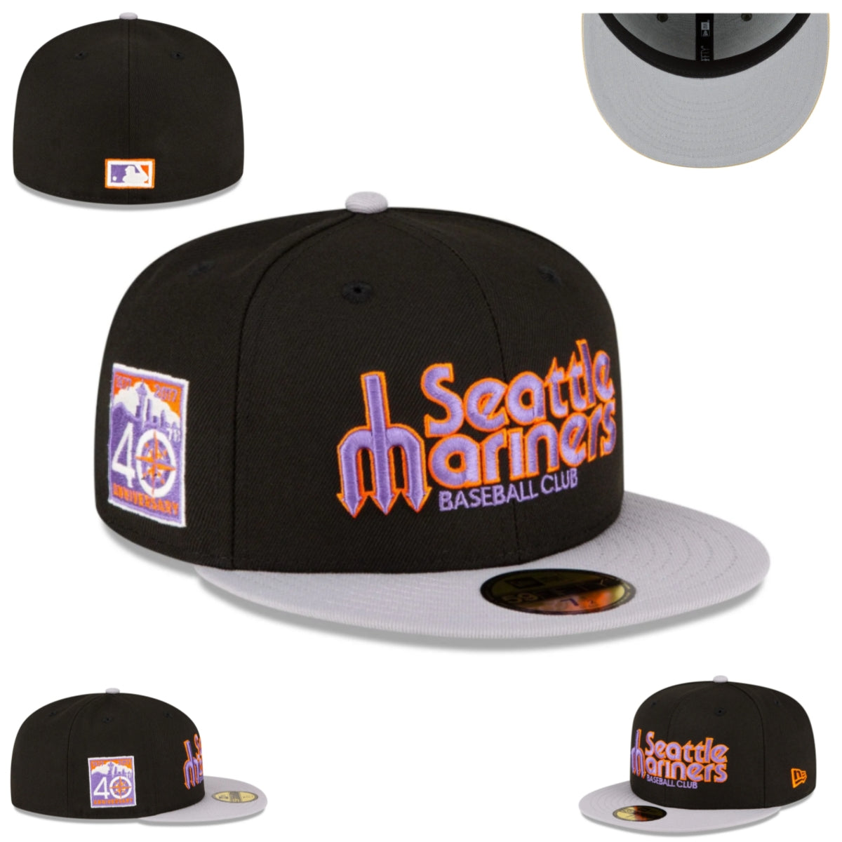 Seattle Mariners Black and Gray Fitted Hat with 40th Anniversary Side Patch