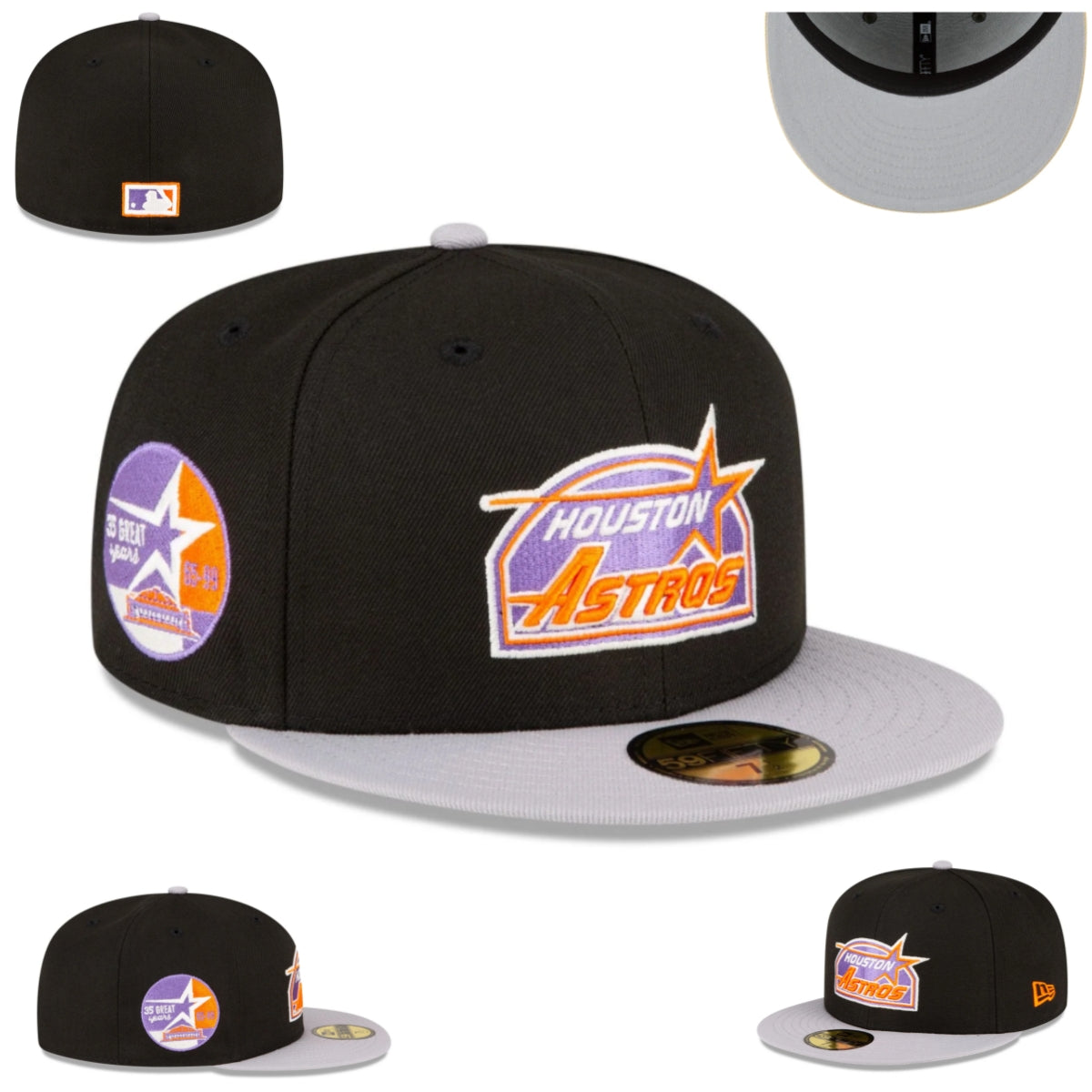 Houston Astros 35th Anniversary Fitted Hat – Black and Grey with Purple and Orange Accents