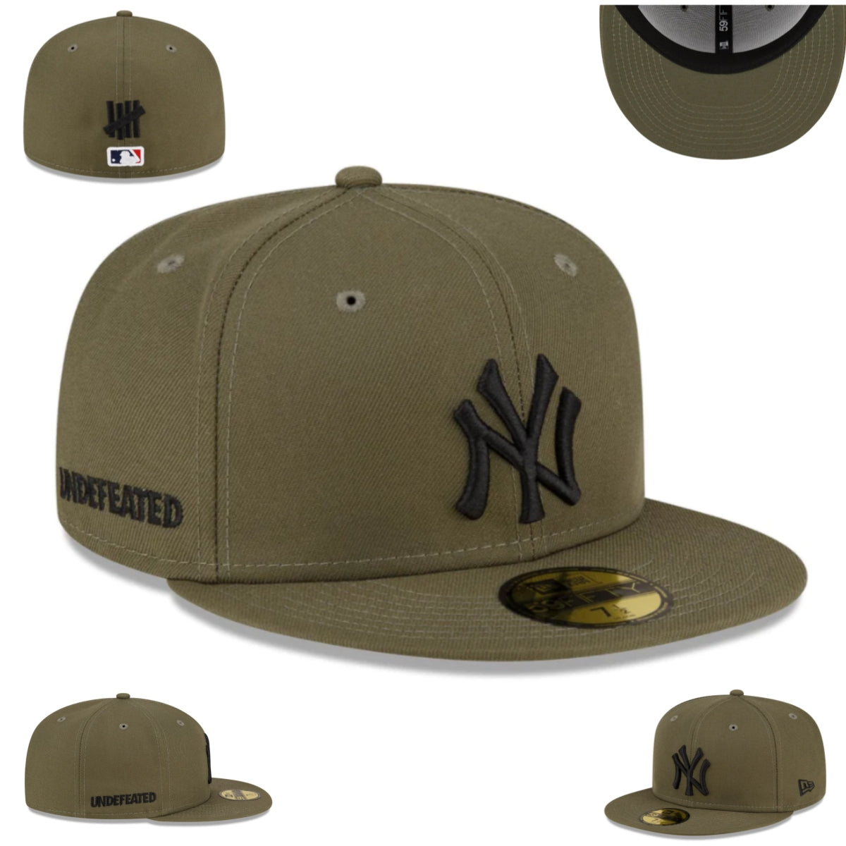 New York Yankees “Undefeated” Fitted Hat – Olive Green with Black Accents