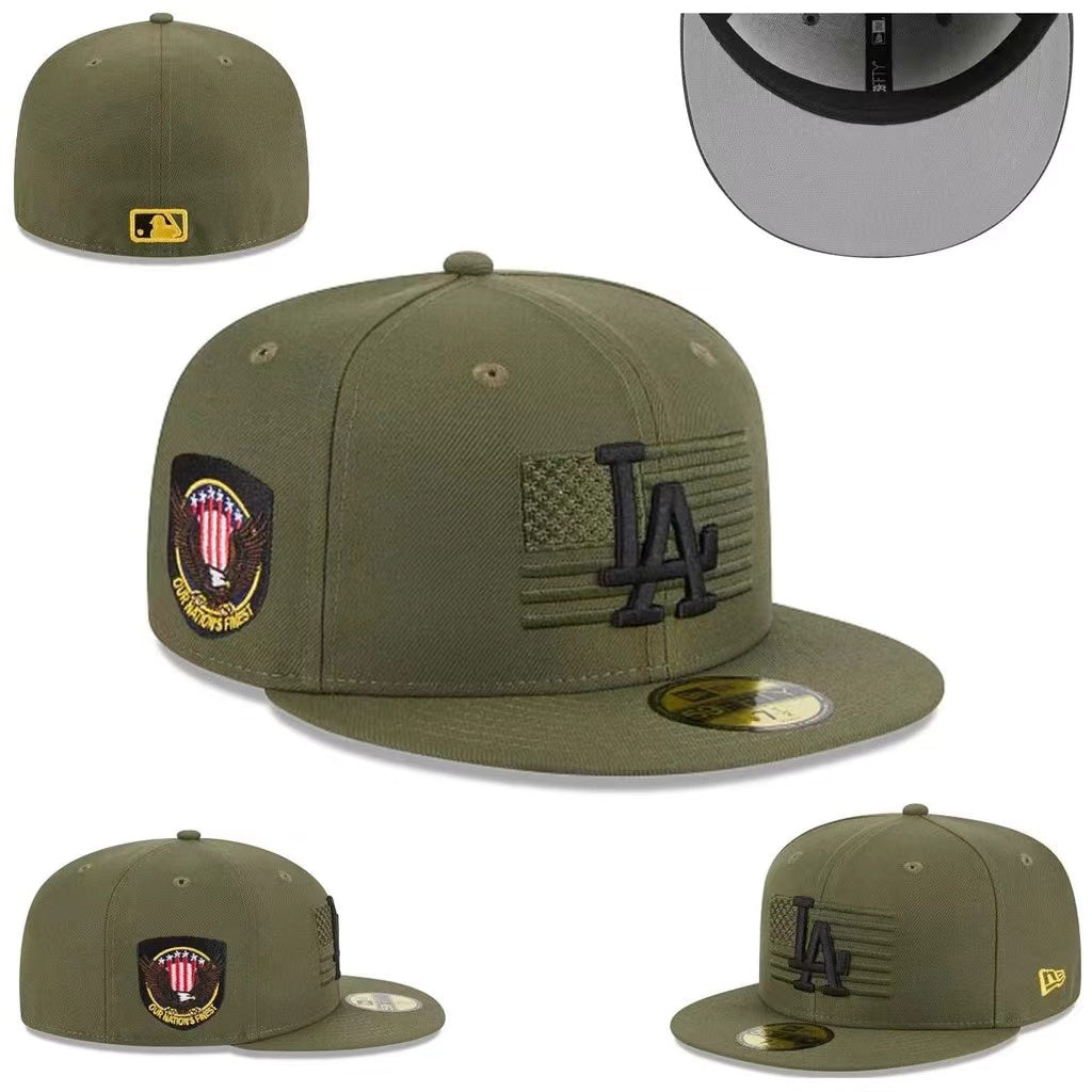 Los Angeles Dodgers “Military Appreciation” Fitted Hat – Olive Green with Black Flag Design