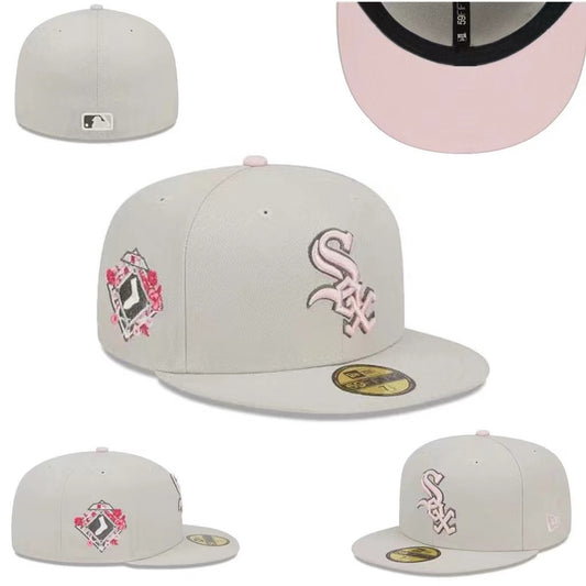 Chicago White Sox Floral Embroidered Fitted Hat – Cream with Pink Accents