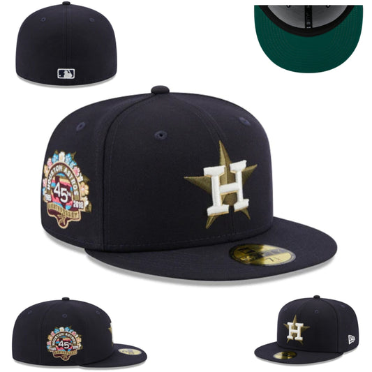 Houston Astros 45th Anniversary Fitted Hat – Navy with Gold Star Logo and Green Under-Visor