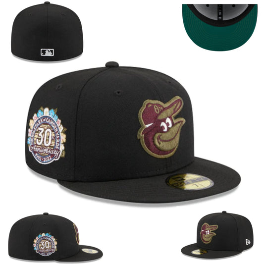 Baltimore Orioles 30th Anniversary Fitted Hat – Black with Gold and Burgundy Accents