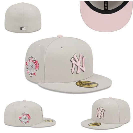 New York Yankees Floral Edition Fitted Hat – Cream with Pink Accents and Under-Visor