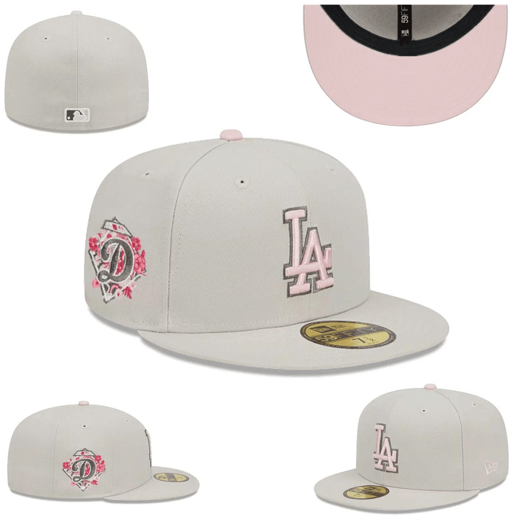 Los Angeles Dodgers Floral Edition Fitted Hat – Cream with Pink Accents and Under-Visor