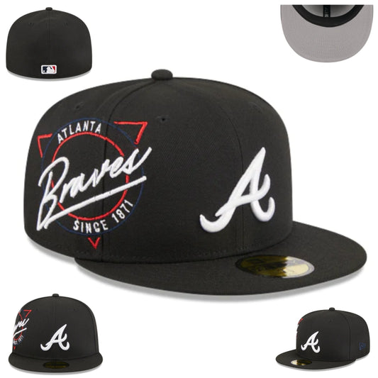 Atlanta Braves “Since 1871” Fitted Hat – Black with White Logo and Grey Under-Visor