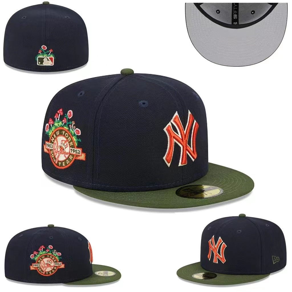 New York Yankees 50th Anniversary Fitted Hat – Navy with Green Visor and Orange Accents