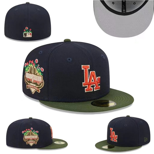 Los Angeles Dodgers Dodger Stadium Anniversary Fitted Hat – Navy with Green Visor and Orange Accents