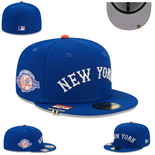 New York Mets 50th Anniversary Fitted Hat – Royal Blue with White Embroidery and Commemorative Patch