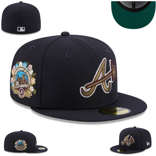 Atlanta Braves Commemorative Fitted Hat – Black with Gold Embroidery and Green Under-Visor