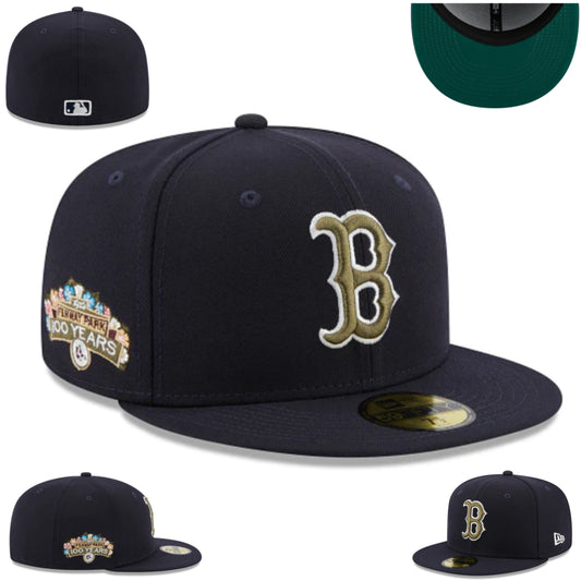 Boston Red Sox 100th Anniversary Fitted Hat – Navy with Gold Embroidery and Green Under-Visor