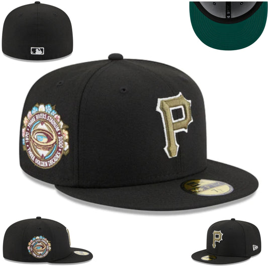 Pittsburgh Pirates Black Fitted Hat with Three Rivers Stadium 2000 Side Patch