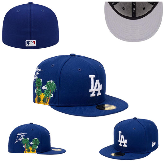 Los Angeles Dodgers Blue Fitted Hat with Palm Tree Embroidery