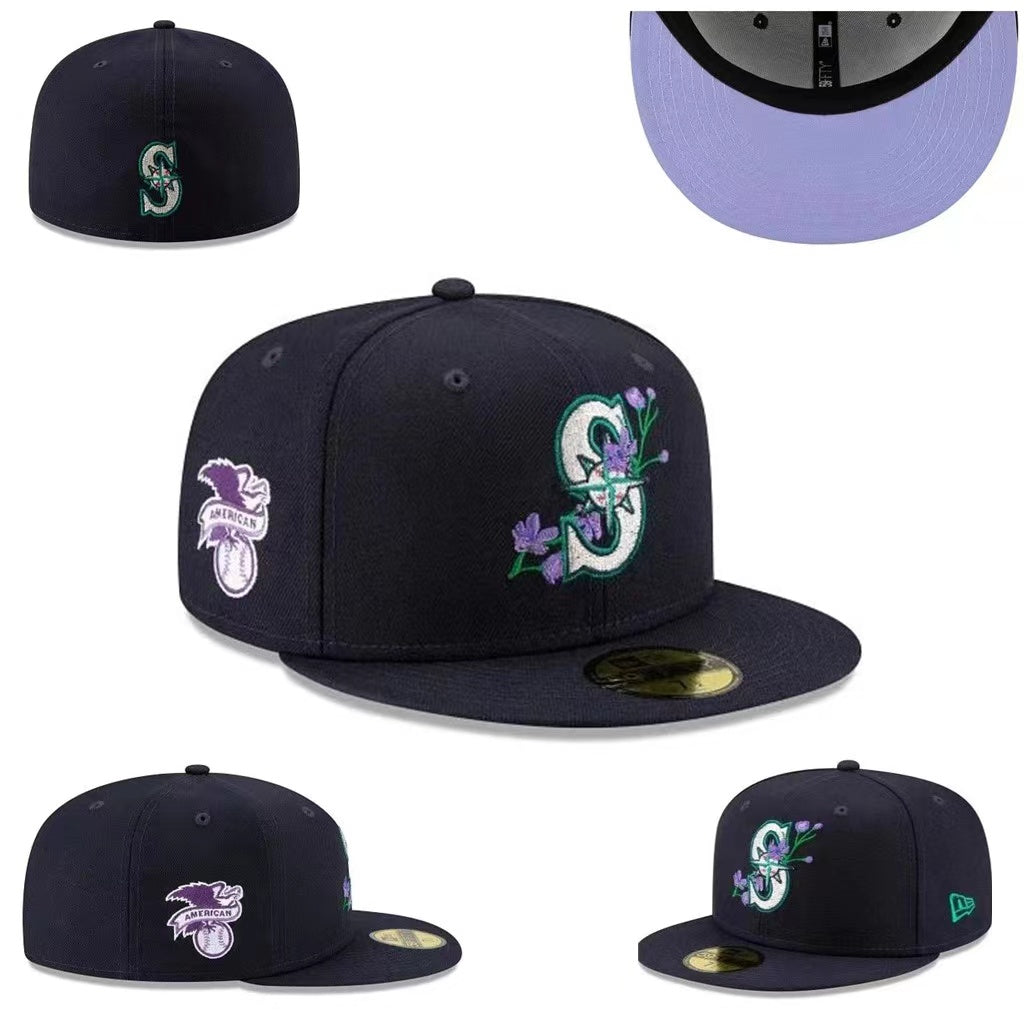 Navy Seattle Mariners Hat with Floral Design and Side Patch