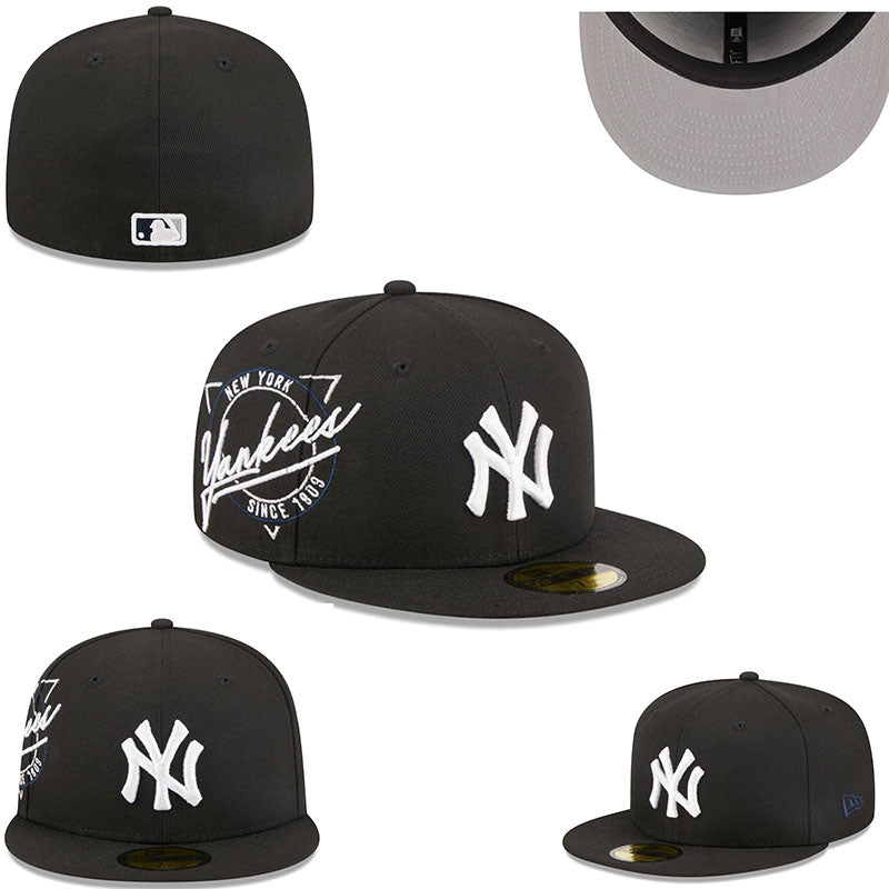 New York Yankees Black Retro Logo Fitted Hat