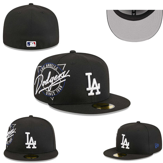 Los Angeles Dodgers Black Retro Logo Fitted Hat