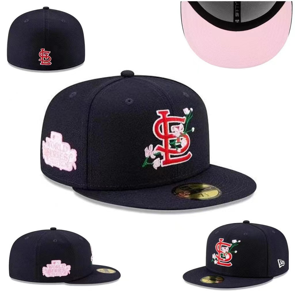 St. Louis Cardinals Navy Pink World Series Floral Fitted Hat