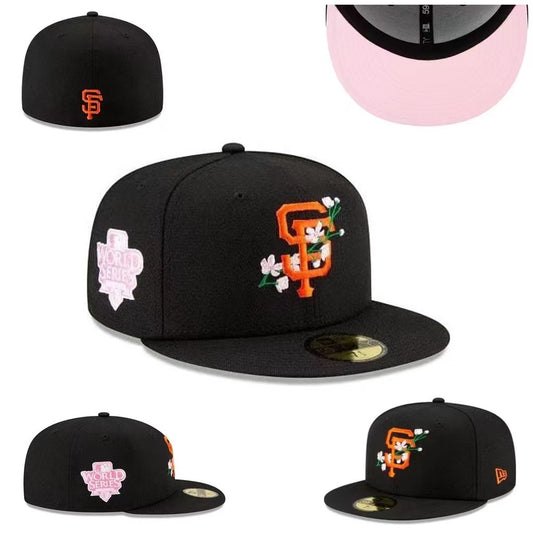 San Francisco Giants Floral-Embroidered World Series Hat with Pink Undervisor – Black