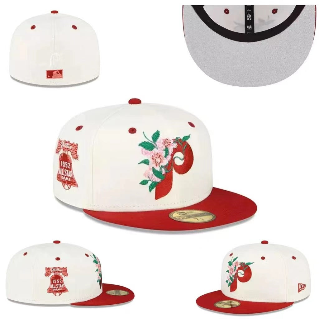 Philadelphia Phillies Floral-Embroidered 1952 All-Star Hat with Red Brim – White