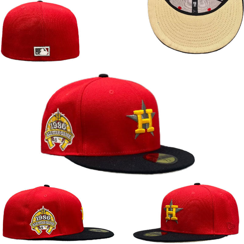 Houston Astros 1986 All-Star Game Hat with Black Brim and Beige Undervisor – Red