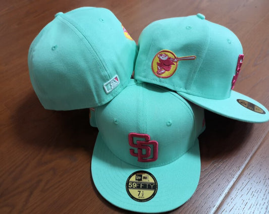 San Diego Padres Mint Green Fitted Hat with Pink Logo and Retro Patch