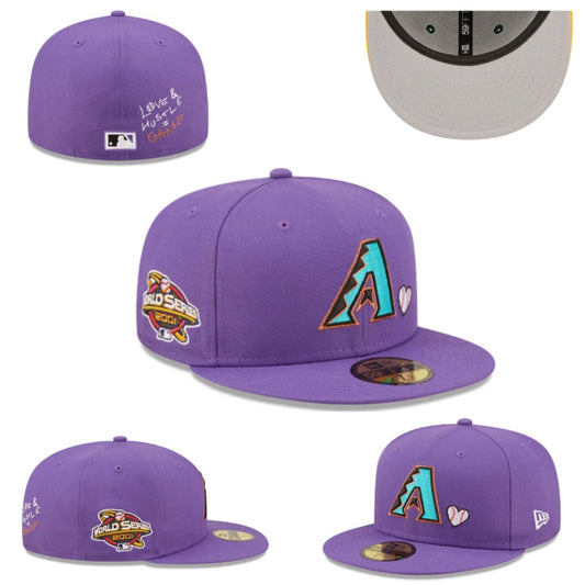 Arizona Diamondbacks 2001 World Series Fitted Hat with “Love & Hustle Game” Embroidery – Purple