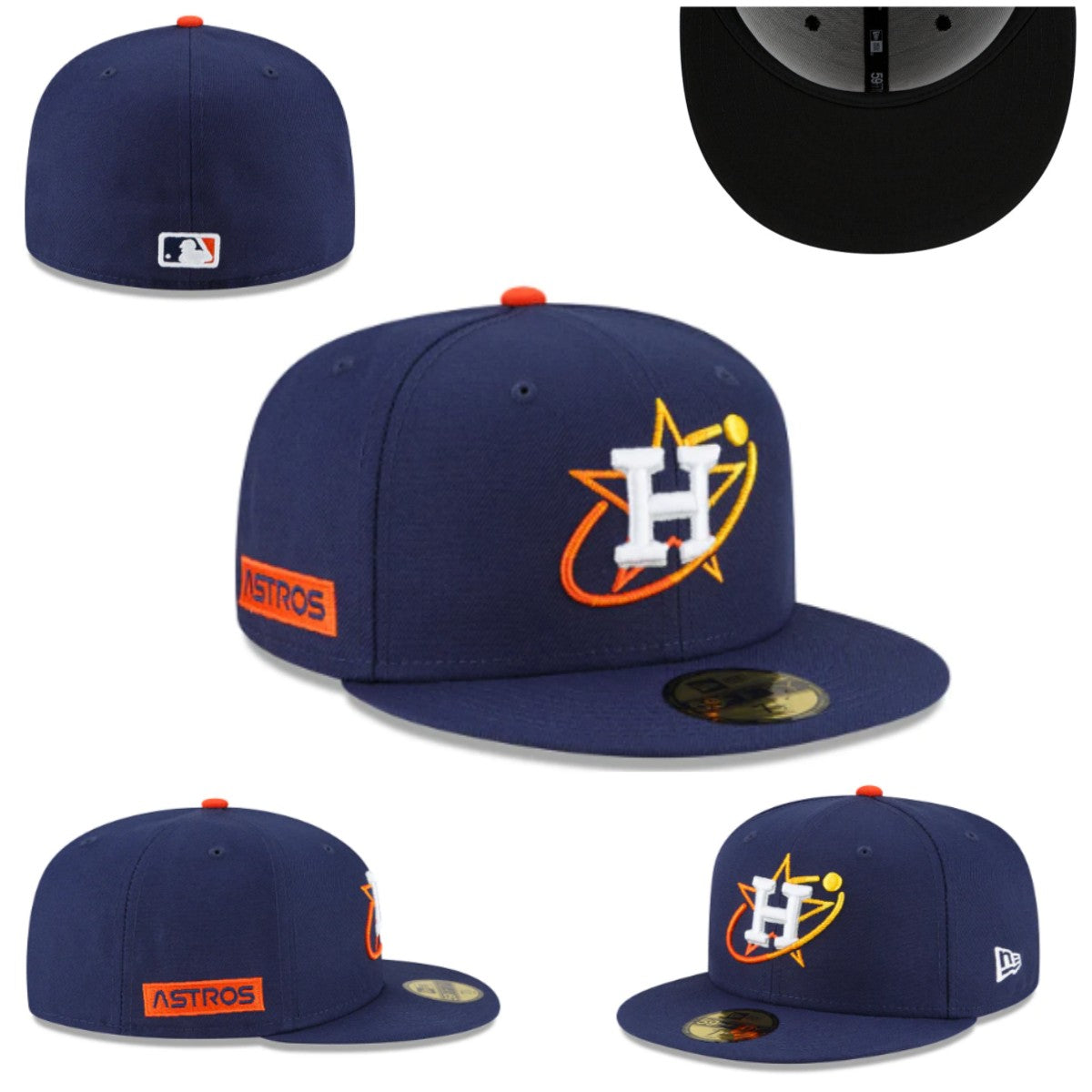 Houston Astros Fitted Hat with Retro Orbit Logo and Black Underbrim – Navy Blue