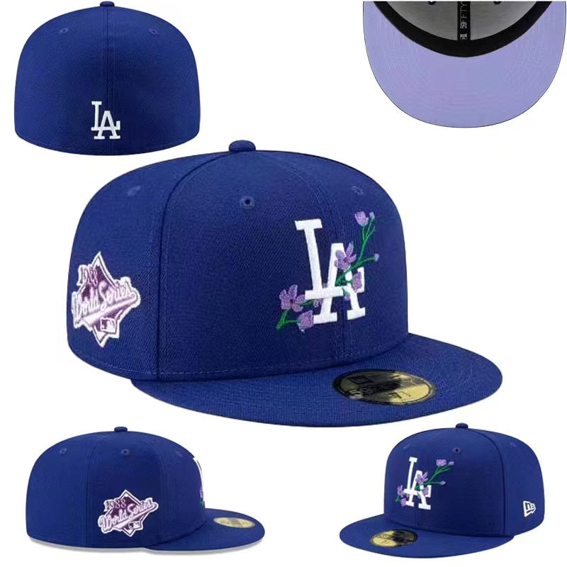 Los Angeles Dodgers 1988 World Series Fitted Hat with Floral Embroidery and Lavender Underbrim – Royal Blue