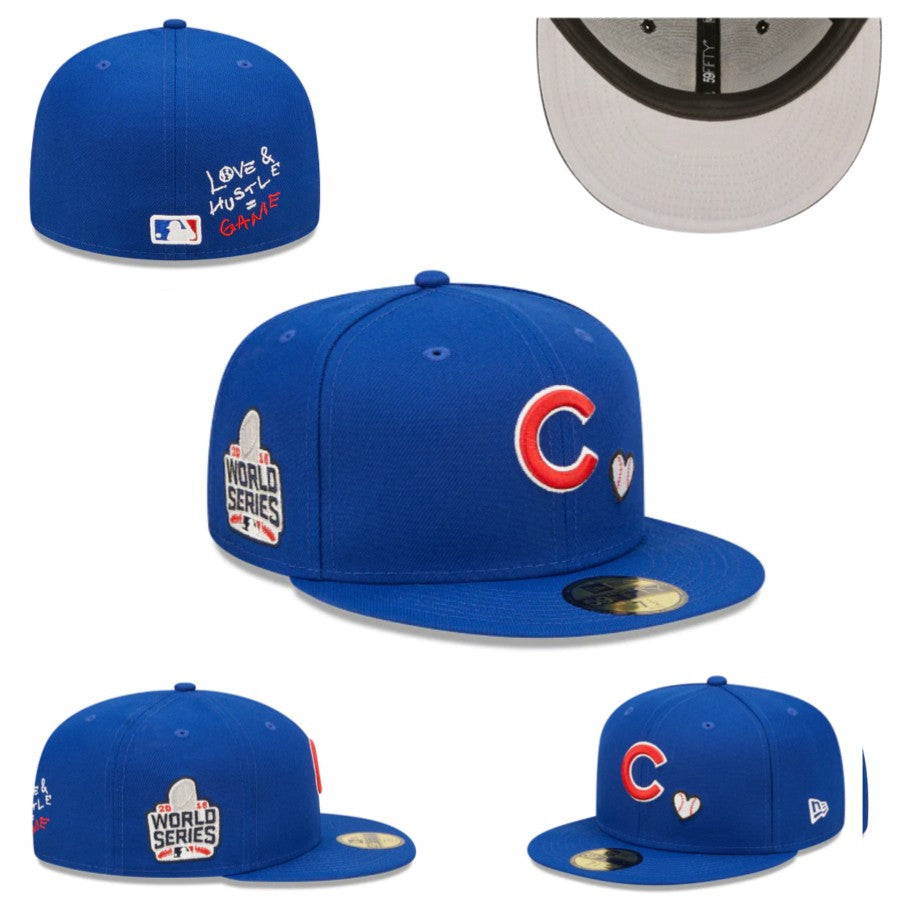 Chicago Cubs 2016 World Series Fitted Hat with “Love & Hustle Game” Embroidery – Royal Blue