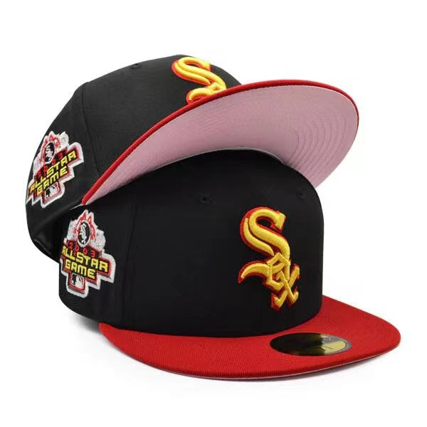 Chicago White Sox 1993 All-Star Game Fitted Hat with Pink Underbrim – Black and Red