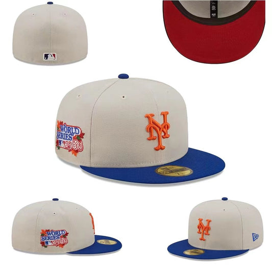 New York Mets 1986 World Series Fitted Hat with Blue Brim and Red Underbrim – Off-White