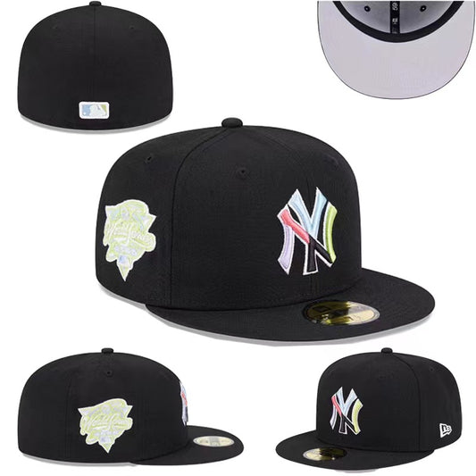 New York Yankees Black Fitted Hat with Iridescent Logo and World Series Patch