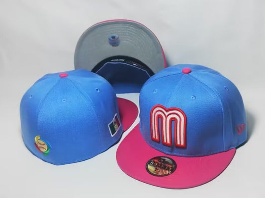 Mexico World Baseball Classic 59FIFTY Fitted Hat – Light Blue and Pink with Flag Patch