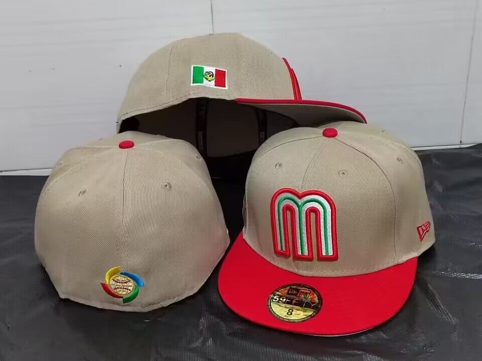 Mexico World Baseball Classic 59FIFTY Fitted Hat – Tan and Red with Flag and WBC Logo