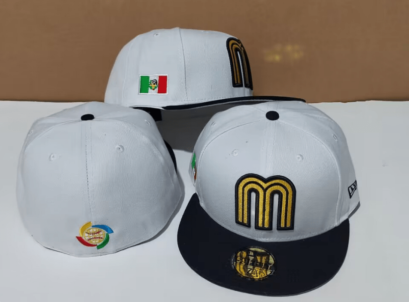 Mexico World Baseball Classic 59FIFTY Fitted Hat – White and Black with Gold “M” Logo