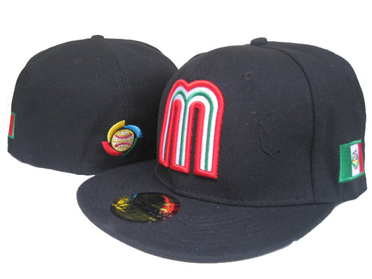 Mexico Logo Flat Brim Cap with Side Flags and Embroidered Details – Black