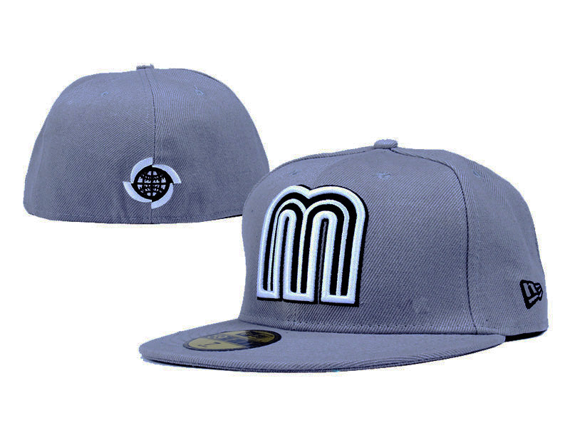 Mexico Embroidered Grey Snapback Cap with Bold Logo and World Design