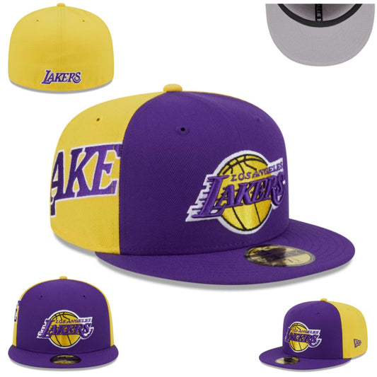 Los Angeles Lakers NBA Snapback Cap with Embroidered Logo and Side Text – Purple and Yellow