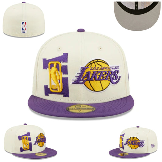 Los Angeles Lakers NBA Snapback Cap with Embroidered Logo and Gold NBA Patch – Cream and Purple