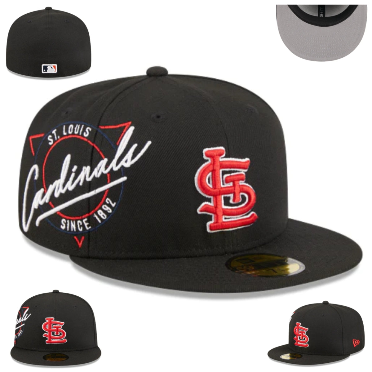 St. Louis Cardinals Since 1892 Snapback Cap with Embroidered Details – Black